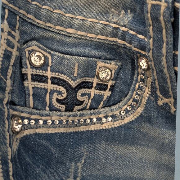 New ROCK REVIVAL Capri Denim Jeans KAI Light Wash Rhinestone Pockets Women 28 - Picture 5 of 10